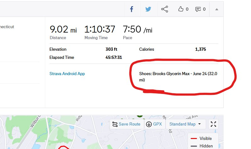 Strava Shoe Tracking Screenshot